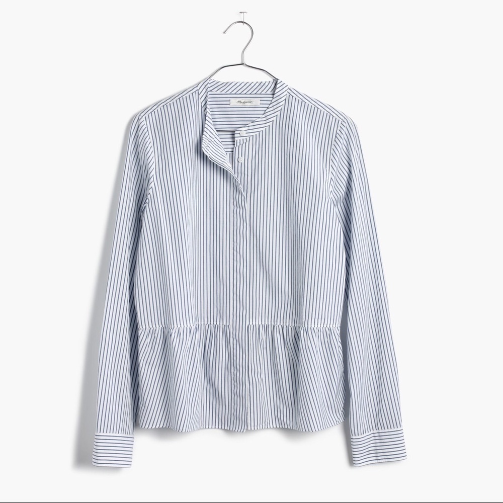 Madewell White Lakeside Peplum Shirt in Stripe